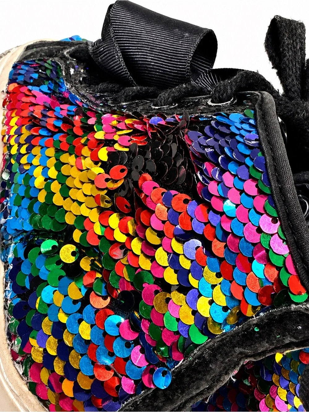 Justice Rainbow Sequin High Top Sneakers Girls Bow Ribbon MultiColor Glitter 12